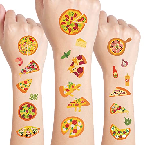 24 Sheets Pizza Temporary Tattoos, Birthday Decorations Pizza Party Favors