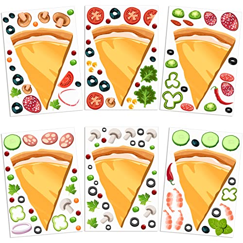 24 Sheets Make Your Own Pizza Stickers, Mix and Match Pizza Decals DIY Pizza Clings Mushrooms Pizza Stickers Pizza Party Favor and Decoration for Kids Birthday Party, School Supplies, Gift Rewards