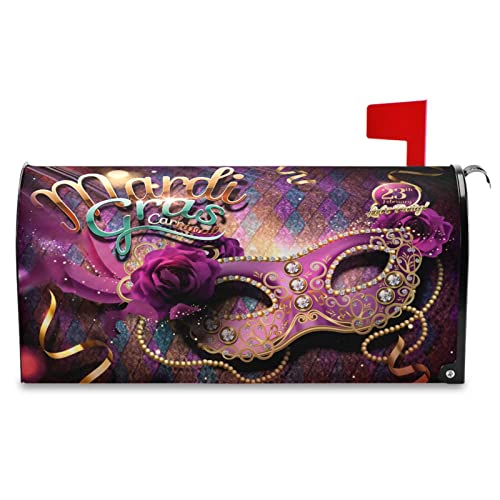 Vdsrup Mardi Gras Mask Mailbox Covers Magnetic Carnival Day Beads Mailbox Cover Wraps Standard Size 18" X 20.7" Post Letter Box Cover Garden Decorations