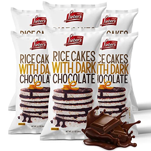 LIEBERS Dark Chocolate Rice Cakes, Kosher Certified Dairy Free, Gluten Free Snack (Dark Chocolate) Pack Of 6