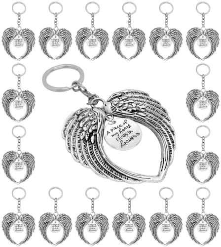 PHAETON 14PCS Silver Big Size Angel Wings Charms Keychain Key Ring for Memorial Keyring Religious Gifts Memorial Decorations