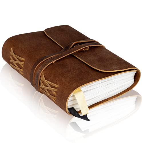 WANDERINGS Lined Leather Bound Journal - Lined Paper - Hand-Crafted Genuine Leather Writing Notebook - Perfect for Writing, Poets, Travelers, as a Diary 7x5 inches