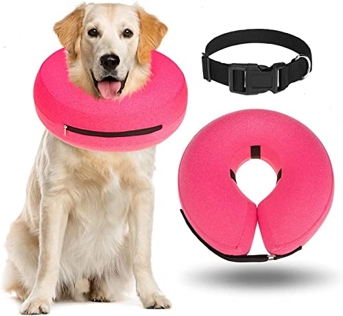 BINGPET Inflatable Dog Cone - Soft Blow Up Cone Collar for Medium Large Dogs - Inflatable Recovery Collar for Pet After Surgery