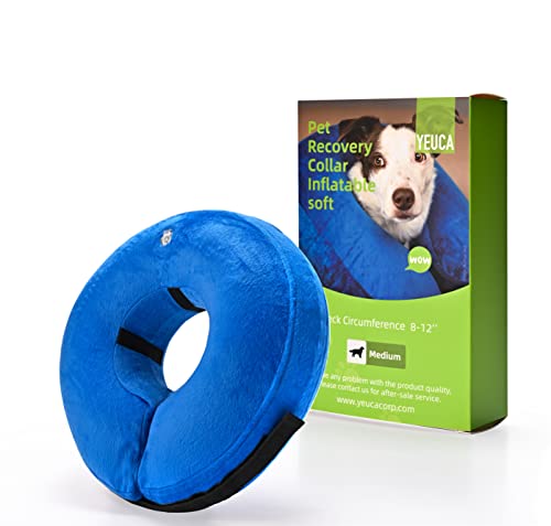 YEUCA Inflatable Cone for Dog and Cat Soft Pet Protective Recovery E-Collar for Medium Dogs After Surgery (Medium Size)