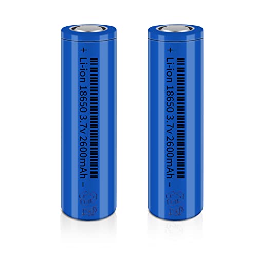 Svenirven 2 Packs 3.7V 2600mAh Flat top Rechargeable Batteries for Headlamp, LED Flashlight, Electronic Devices etc (Blue) with Battery Organizer