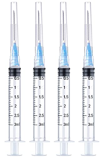 4 Pack 3ml Disposable Syringe with 23Ga 1.0 Inch, Luer Lock Syringes, Individual Sterilized Wrapped