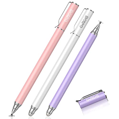 Stylus Pens for Touch Screens (3 Pcs), 2 in 1 Stylus Pen for iPad High Sensitivity & Precision Capacitive Stylus Compatible with Apple iPhone, iPad, Android, Tablets, Samsung (White/Pink/Purple)