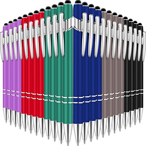 48 Pcs Stylus Pens for Touch Screens 2 in 1 Stylus Ballpoint Pen 1.0 mm Black Ink Retractable Metal Pen Stylus Pen Rubberized Touch Ballpoint Pen with Stylus Tip (Mixed Colors)