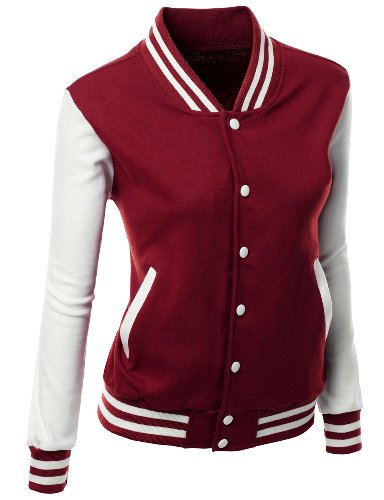 Stylish Fabric Baseball Jacket Burgundy M