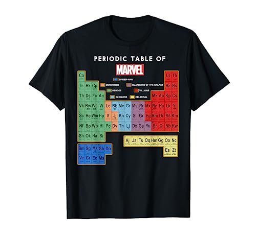 Marvel Ultimate Periodic Table Of Elements Graphic Short Sleeve T-Shirt, Black, Small