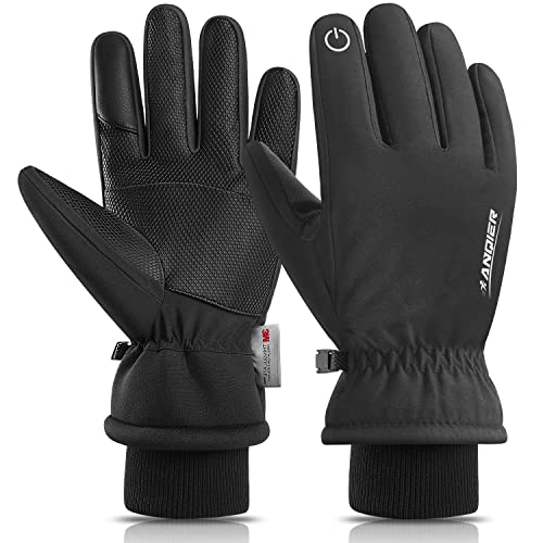 anqier Winter Gloves Waterproof 3M Insulated Skiing Hiking Gloves Touchscreen Thermal Snow Gloves for Men and Women Black Medium
