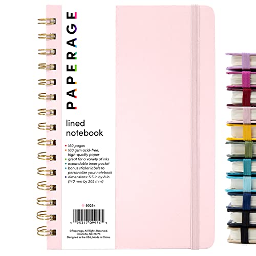 PAPERAGE Lined Spiral Journal Notebook, (Blush), 160 Pages, Medium 5.7 inches x 8 inches - 100 GSM Thick Paper, Hardcover, Double-Wire Spiral Journal & Notebook