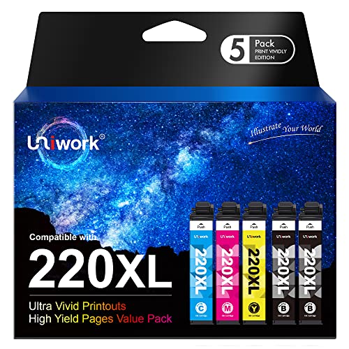 Uniwork Remanufactured Ink Cartridge Replacement for Epson 220 XL 220XL T220XL use for WorkForce WF-2750 WF-2760 WF-2630 WF-2650 WF-2660 XP-320 XP-420 Printer Tray (2 Black 1 Cyan 1 Magenta 1 Yellow)