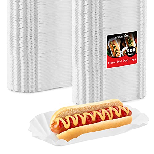 Stock Your Home Fluted Hot Dog Trays (500 Pack) 6 Fluted Paper Hot Dog Liners - Disposable White Hot Dog Wrappers - Rectangular Food Trays for to-Go Orders, Takeout, Concessions Stands, Festivals
