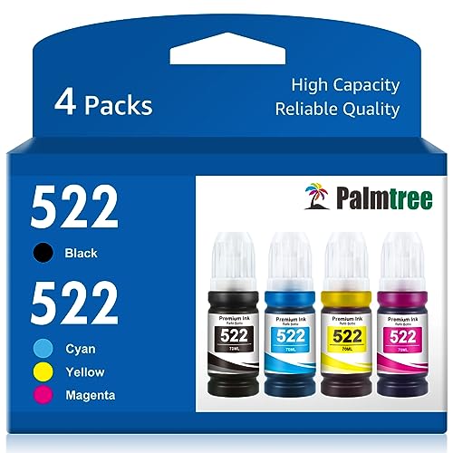 522 Ink Refill Bottles High Capacity Compatible for Epson T522 522 502 EcoTank Ink Combo Pack for EcoTank ET-2803 ET-2800 ET-2720 ET-4700 ET-4800 Printer (Black, Cyan, Magenta, Yellow, 4-Pack)