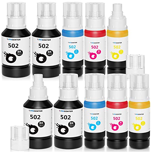 OFFICENTER 10 Pack T502 502 Ink Refill Bottles for Ecotank ET-2760 ET-4760 ET-2750 ET-3760 ET-2850 ET-15000 ST-4000 ST-2000 ET-3710 ET-3850 ET-3750 ET-4850 ET-3830 ET-4750 ET-2700 ST-3000 Printer