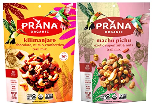 Prana Organic Kilimanjaro & Machu Pichu Trail Mix 2 Flavor Variety Pack - 1 Pack of Each - USDA Certified Organic, Gluten Free & Non-GMO, 8 Oz (Pack of 2)