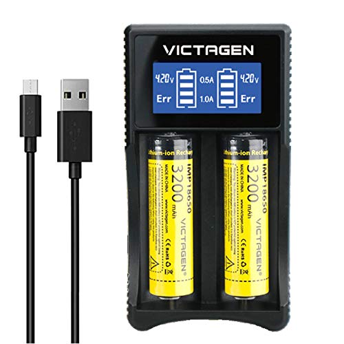 VICTAGEN Universal Lithium Charger 18650 for 3.7V Li-ion Rechargeable Batteries 18650 18490 18350 17670 17500 16340(RCR123) 21700 Ni-MH/Ni-Cd A AA AAA