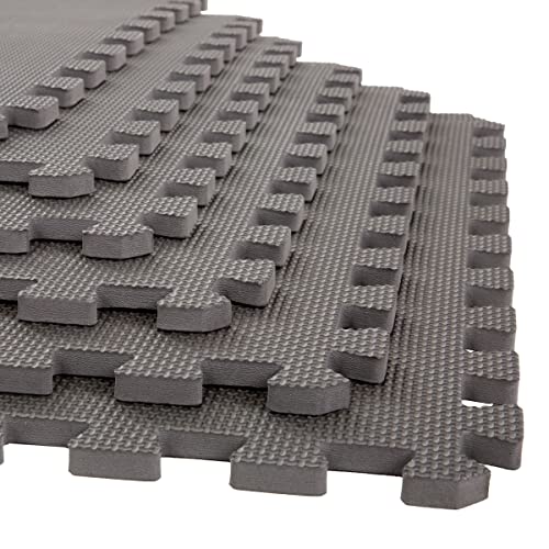Stalwart Foam Mat Floor Tiles, Interlocking EVA Foam Padding Soft Flooring for Exercising, Yoga, Camping, Kids, Babies, Playroom  6 Pack, Gray, 24" X 24" X 0.5"