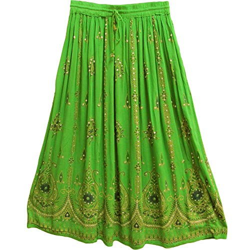 Radhy krishna fashions Multi tie dye Yoga Trendz Women's Sequined Crinkle Broomstick Gypsy Long Skirt (Green)