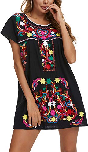 YZXDORWJ Women's Casual Skirt Boho Mexican Peasant Dresse (225BK, M)