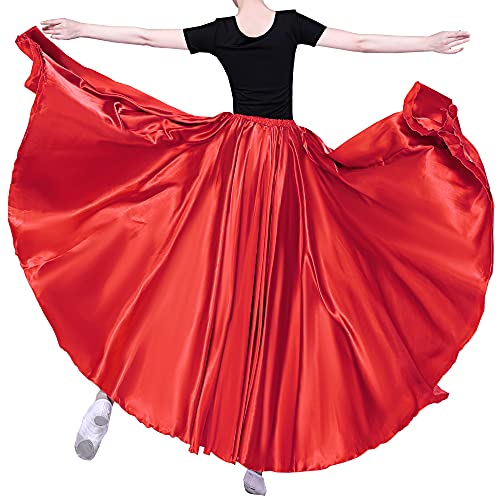 Women Long Tulle Retro Maxi Shiny Skirt for Belly Dancing Dance Costume Cosplay Holiday Weekend Party Dinner (Red)