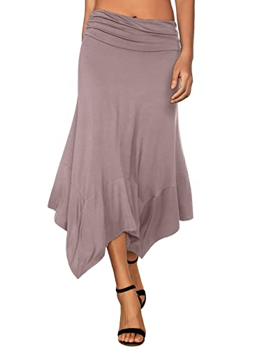 DJT Women's Flowy Handkerchief Hemline Midi Skirt Large Coffee