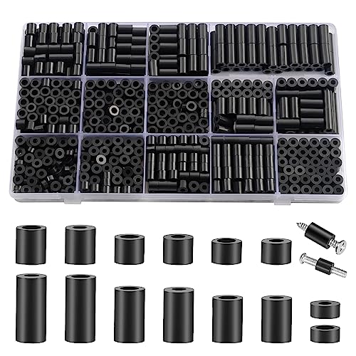 Neng-Q 550 Pcs Electrical Outlet Screw Spacers Black Nylon Round Spacer for Screws Switch and Receptacle,Plastic Standoff Screw Nut Assortment Kit Without Threaded,Hardware for M3/M4 Screws