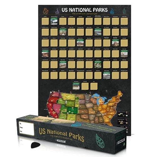National Parks Scratch Off Map of United States Poster  All 63 US National Parks Map  (16.5 X 23.4)  Fulfill your National Park Checklist with this National Park Poster, USA Gift for Travelers