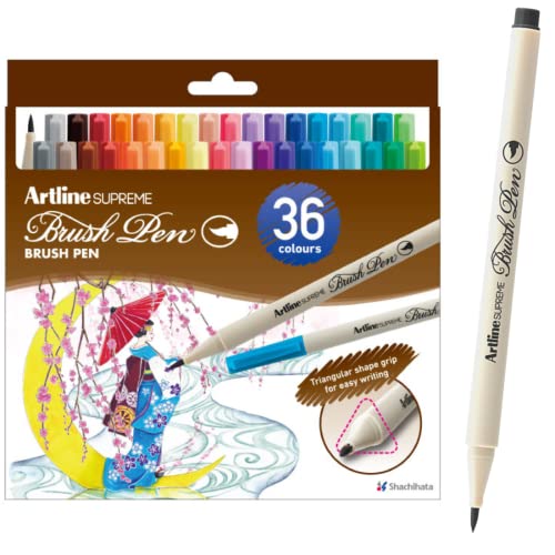 artline SUPREME Brush Pen for Coloriage, Journaling Note, Hand Lettering, Calligraphy Brush Style (Flexible), 36 Ink Colours Set (EPFS-F/36W)
