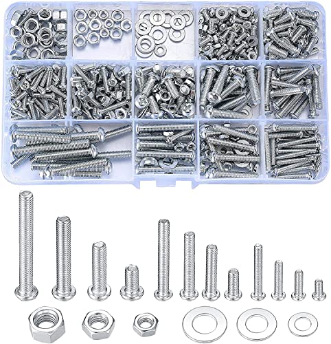 550 Pcs Nuts and Bolts Assortment Kit, M3 M4 M5 Stainless Steel Screws Bolts and Nuts and Washers Assortment Set, Assorted Cross Pan Head Machine Screws Nuts and Bolts, with Storage Case