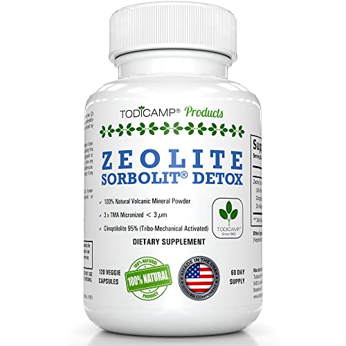 TODICAMP Zeolite Detox - Zeolite Capsules Sorbolit Ultra FINE 1-2 m - Zeolite Clinoptilolite Powder 95% - 3X Activated - 120 Capsules - Zeolite Powder Supplement - 2 Months Supply