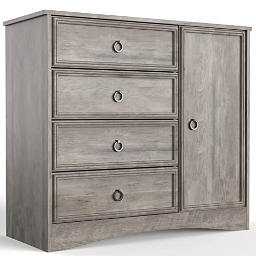 Modern 4 Drawer Dresser, Dressers for Bedroom Adjustable Shelves, Tall Chest of Drawers Closet Organizers and Storage for Clothes - Easy Pulls, Textured Borders for Hallway, Living Room, Office, Gray