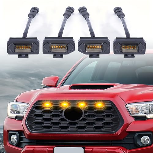 Kingory 4pcs Raptor LED Light Upgrade For 2020 2021 Tacoma OEM Grill, For 2022 Tacoma grille lights LED Grill Lights Compatible With TRD Off Road and Sport OEM GrilleBlack Shell Amber Light