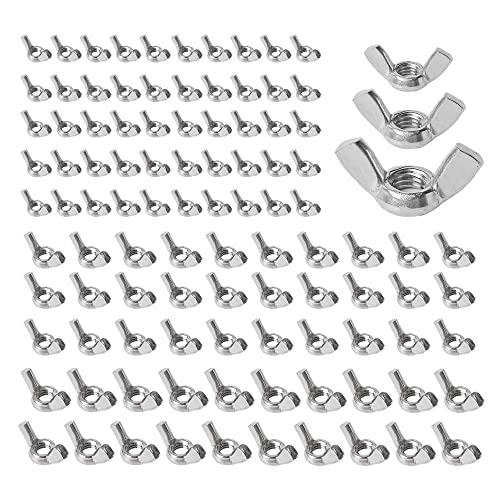 Dveda 100 PCS Wing Nuts, 304 Stainless Steel Butterfly Nut, Wing Nuts Assortment Kit,1/4"-20, 5/16"-18, 3/8"-16 Wingnuts