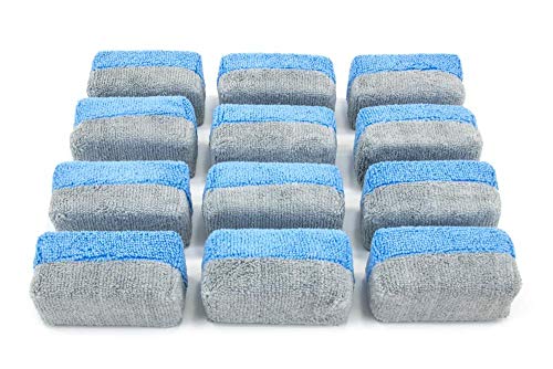 Autofiber [Saver Applicator Terry] Ceramic Coating Applicator Sponge | 12 Pack | with Plastic Barrier to Reduce Product Waste. (Blue/Gray, Mini)