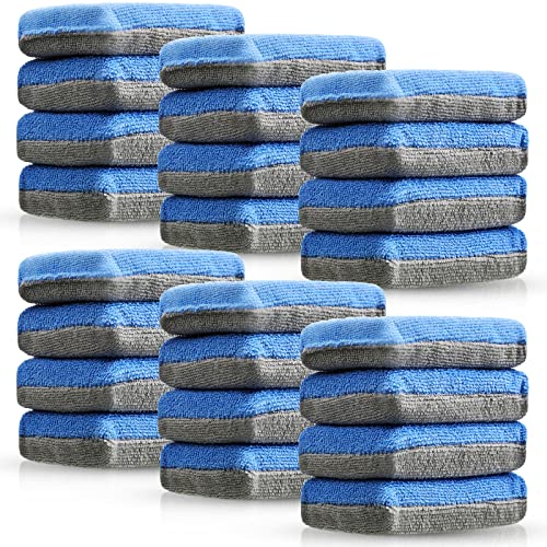 Tallew 24 Pieces Blue and Gray Thin Microfiber Ceramic Coating Applicator Sponge Car Wash Pads Cleaning Pads for Applying Wax