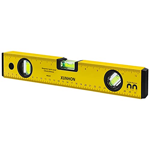 XUNHON 12.2 Inch Spirit Level,Protable Magnetic Torpedo Level with 2 magnets,2 units- Metric&Imperial ,3 Different Bubbles-45/90/180,Drop-proof Aluminum Alloy Measuring tools-MSL01