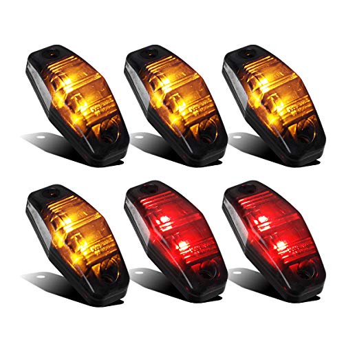 Partsam 4 Amber + 2 Red Universal Smoked Side Marker Trailer Light Surface Mount 2 Diodes, Sealed Mini Led Marker Clearance or Identification Lights, Mini Side Fender Lights (2.54" x 1.06")