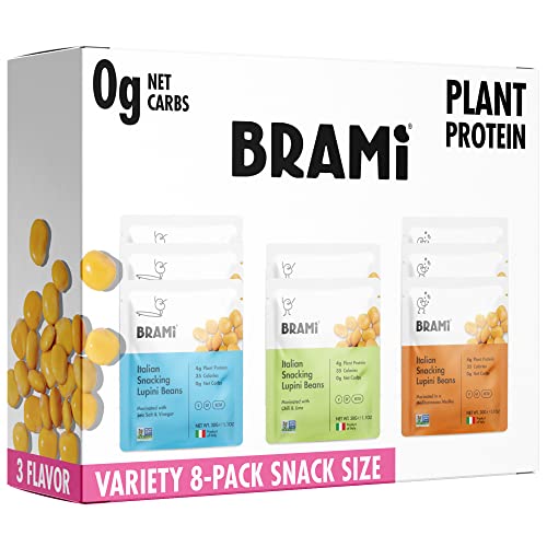 BRAMI Lupini Beans Snack, Mini | 4g Plant Protein, 0g Net Carbs | Vegan, Vegetarian, Keto, Plant Based, Mediterranean Diet, Non Perishable | 1.06 Ounce (8 Count) (Variety)