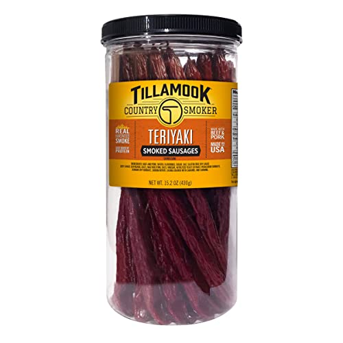 Tillamook Country Smoker Real Hardwood Smoked Sausages, Teriyaki, 15.2 Ounce Tall Jar, 20 Count