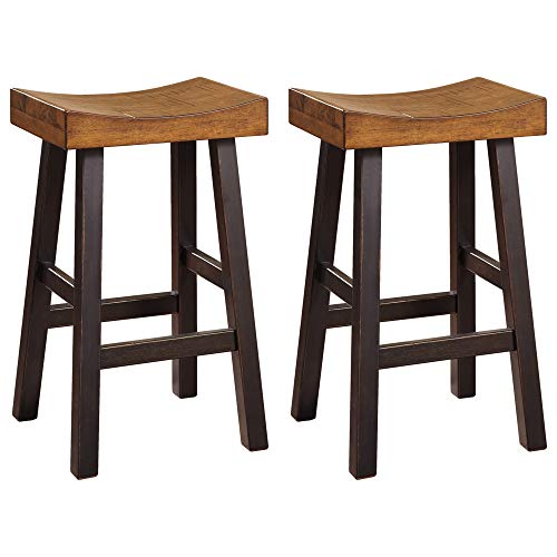 Signature Design by Ashley Glosco Farmhouse 30.63" Pub Height Saddle Barstool, 2 Count, Two-Tone Brown