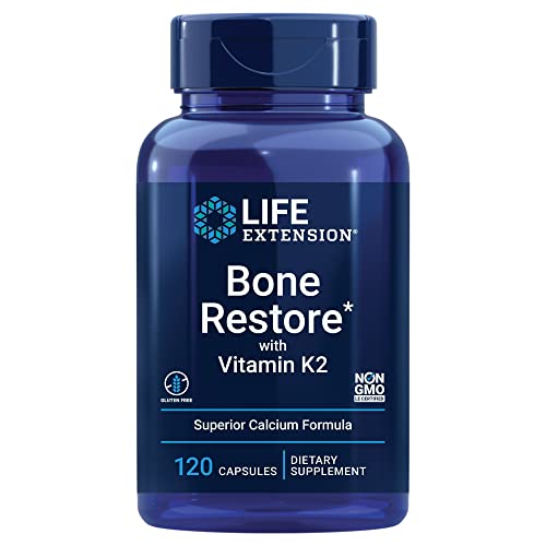 Life Extension Bone Restore + Vitamin K2 Vitamins & Minerals Maintain Bone Health & Strength - Fortifying Nutrients Calcium, D3 & Important Bone Building Minerals - Non-GMO, Gluten-Free -120 Capsules