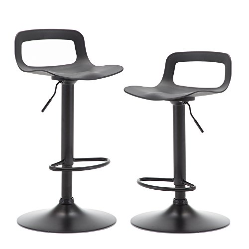 NOBPEINT Contemporary Chrome Air Lift Adjustable Swivel Bar Stool, Set of 2, Black