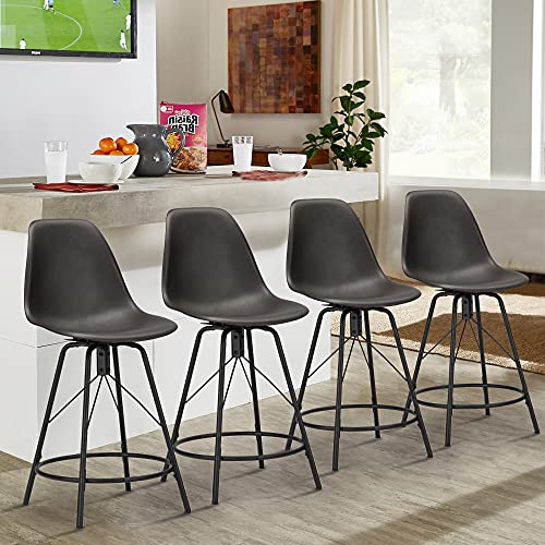 Haobo Metal Bar Stools, Counter Height Stools Plastic Seat Swivel Chairs Set of 4 for Indoor, Outdoor, Home, Kitchen Dinning Chairs, Bar Counter, Business (26", 06 Swivel Black)
