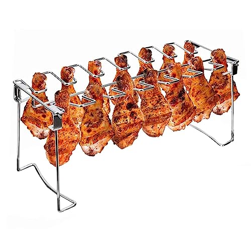 Triceratops 2 Packs Grill Rack, Chicken Leg and Wing Rack, 14 Slots BBQ Chicken Drumsticks Holder Stainless Steel Roaster Stand for Smoker Grill, Oven, Charcoal Grill