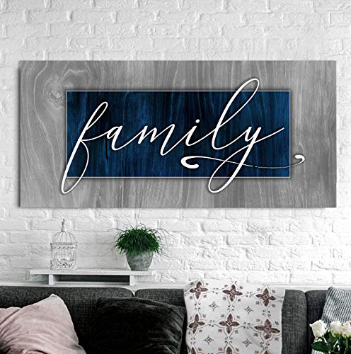 Sense Of Art | Family Sign | Family a Little Bit of Crazy Whole Lot of Love Quote | Family is where life begins and love never ends| We are Family | Family Word Sign| Rustic Home Decor Farmhouse  (42 x 19, Family Word Sign V3 (Blue))
