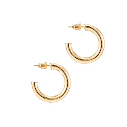 PAVOI 14K Yellow Gold Plated Lightweight Chunky Open Hoops | Gold Hoop Earrings for Women | 30mm Thick Infinity Gold Hoops Women Earrings