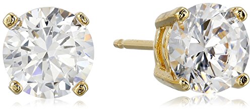 Amazon Essentials Yellow Gold Plated Sterling Silver Round Cut Cubic Zirconia Stud Earrings (5mm)