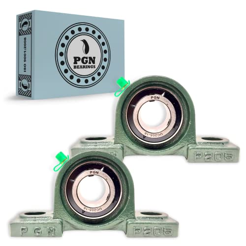 PGN UCP205-16 Pillow Block Bearing - Pack of 2 Mounted Pillow Block Bearings - Chrome Steel Bearings with 1" Bore - Self Alignment